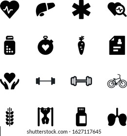fitness vector icon set such as: science, ems, pulmonary, blood, male, seed, friendship, bar, lungs, strength, ekg, family, lung, nutrition, pressure, hand, cardiogram, vegetarian, man, creative