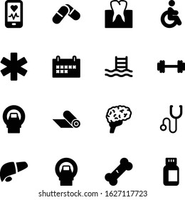 fitness vector icon set such as: caduceus, cardiogram, mattress, filled, agenda, wheelchair, bone, silhouette, illness, checklist, web, button, bar, access, internal, floor, heavy, enamel, weight