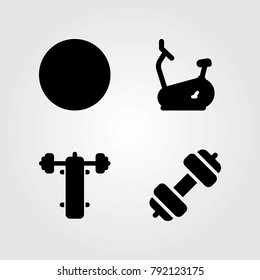 Fitness vector icons set. ball, bike and stationary bike