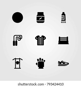 Fitness vector icons set. ball, shoes and gloves