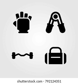 Fitness vector icons set. biceps dumbbell, gym gloves and dumbbell