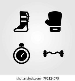 Fitness vector icons set. boxing glove, boxing and shinpad