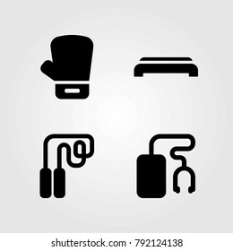 Fitness vector icons set. boxing glove, step and music player