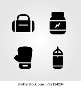 Fitness vector icons set. boxing glove, punching and glove