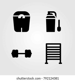 Fitness vector icons set. dumbbell, gym bars and protein