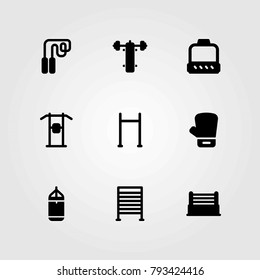 Fitness vector icons set. glove, skipping and punching bar