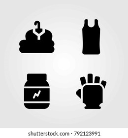 Fitness vector icons set. gloves, cloth and shirt