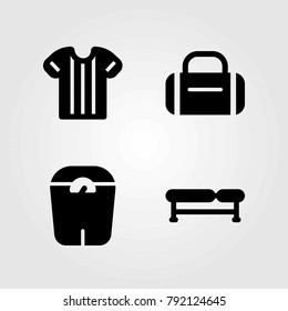 Fitness vector icons set. hammed, bench and shirt