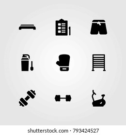Fitness vector icons set. pants, step and boxing