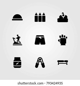 Fitness vector icons set. pants, gloves and sports pants