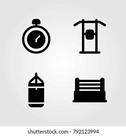 Fitness vector icons set. pull up, chronometer and punching bar