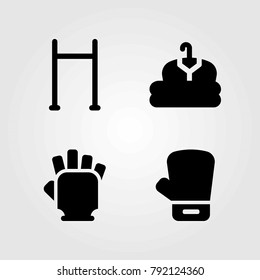 Fitness vector icons set. pull up, boxing glove and cloth
