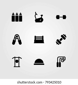 Fitness vector icons set. pull up bar, bike and ring