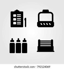 Fitness vector icons set. pulley, capsules and ring