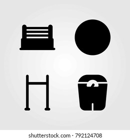 Fitness vector icons set. ring, pull up bar and ball