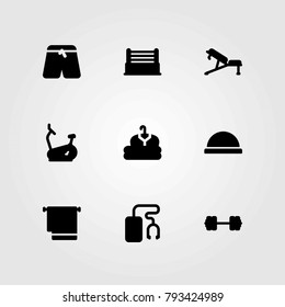 Fitness vector icons set. ring, clothing and bench