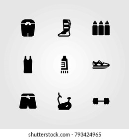 Fitness vector icons set. running, shinpad and sports pants