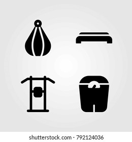 Fitness vector icons set. scale, gym step and punching
