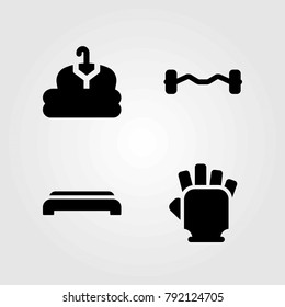 Fitness vector icons set. step, biceps dumbbell