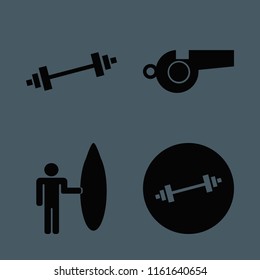 fitness vector icons set. with surfer with board, dumbbell and whistle in set