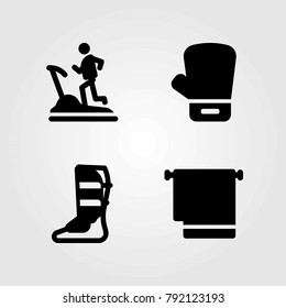 Fitness vector icons set. treadmill, boxing glove and boxing