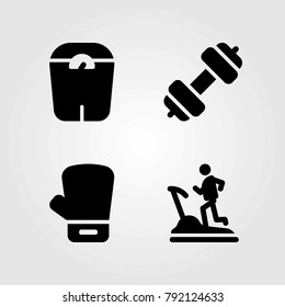 Fitness vector icons set. treadmill, scale and dumbbell