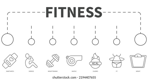 fitness Vector Illustration concept. Banner with icons and keywords . fitness symbol vector elements for infographic web