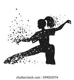 Fitness vector illustration with woman silhouette of star particles. Abstract design for print on t-shirts and bags, logo or banner.