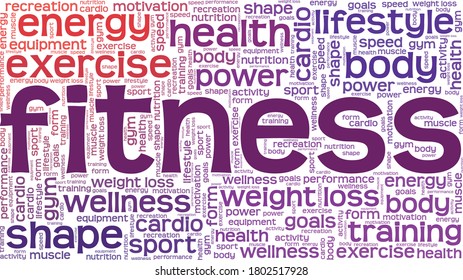 Fitness vector illustration word cloud isolated on a white background.