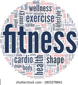 Ilustración vectorial de fitness nube de palabras aislada en un fondo blanco.