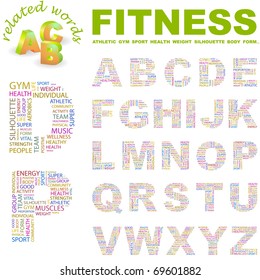 FITNESS. Vector letter collection. Illustration with different association terms.