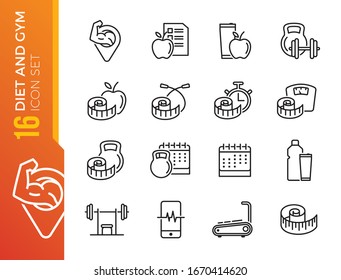 Fitness Vector Line Icons Set. Healthy Lifestyle, Sport, Diet, Workout. Editable Stroke