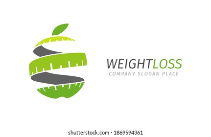 Fitness Vector Logo Concept. Lose Weight Program. Stylized Isolated Green Apple Logotype Template.  