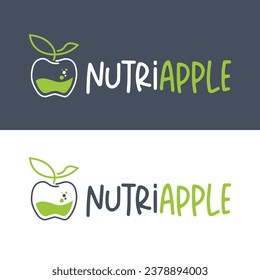 Fitness vector logo concept. Lose weight program. Stylized isolated green apple logotype template., Icon for LOGO of mother and child forming an apple, referring to nutrition, food, health