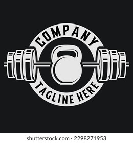 fitness vector logo design. with barbell and kettlebell icon. for muscle sports barbell club