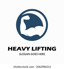 Fitness vector logo design template, vector design for gym and fitness. illustration of muscular hands and kettlebells in a circle