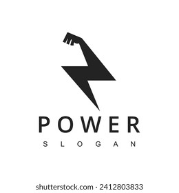 fitness vector logo design template, hand with bolt symbol design for gym, fitness and electric vector