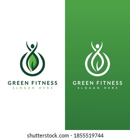 Plantilla de icono del logotipo del vector de fitness, icono del logotipo de la hoja verde.