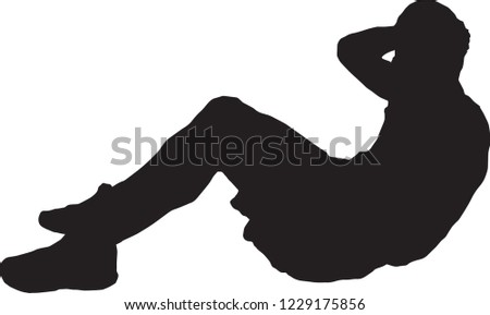 Fitness Vector Of Man Doing Situps Silhouette Isolated on White Background