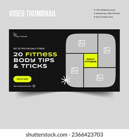 Fitness video cover thumbnail banner template design, fully editable vector eps 10 file format