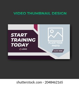 Fitness video thumbnail and web banner template. gym video cover photo for social media. business promotion  video cover design 
