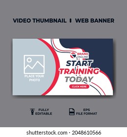 
Fitness video thumbnail and web banner template. gym video cover photo for social media. business promotion  video cover design 