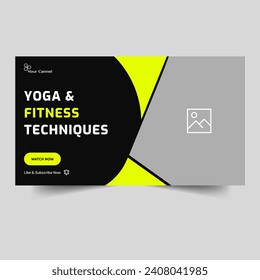 Fitness video tips and tricks thumbnail banner design, workout training tutorial video cover banner design, editable vector eps 10 file format