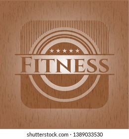Fitness vintage wooden emblem. Vector Illustration.