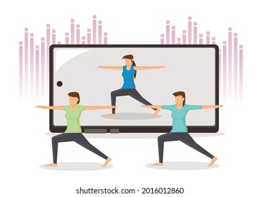 Fitness Virtual Sports Workout Application. Healthy Exercise Without Gym. Personal Training With Modern Mobile Technology. Vector Illustration.