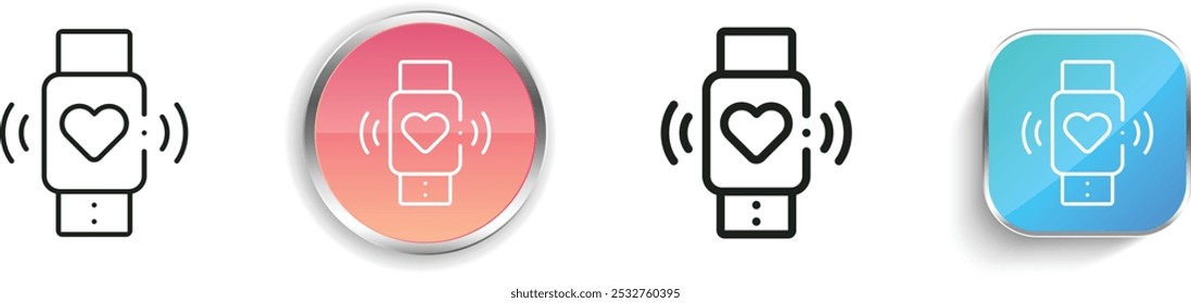 Icono de reloj de fitness. Diseño de estilo lineal delgado, regular y de Botón aislado sobre fondo blanco