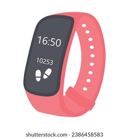 Reloj de fitness. Cuento de pasos de reloj inteligente. Estilo de vida saludable, pérdida de peso, dieta, concepto deportivo. Ilustración de caricatura plana.