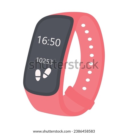Fitness watch. Smart watch step counting. Healthy lifestyle, lose weight, diet, sport concept. Flat cartoon illustration.