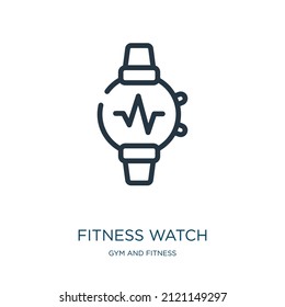 fitness watch thin line icon. fitness, watch linear icons from gym and fitness concept isolated outline sign. Vector illustration symbol element for web design and apps.