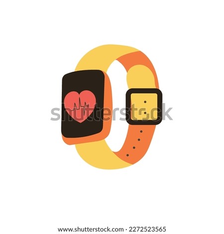 Fitness watch. Fitness Tracker icon. Smart watch pulse heart. Device for sports, fitness, yoga and running. Cartoon Vector illustration isolated on the white background.
